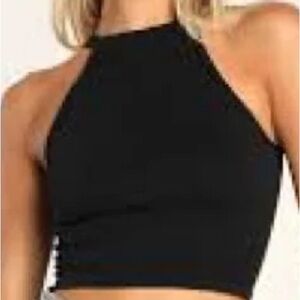 Free People Ribbed Halter Style Tank Top Black Size XS/S